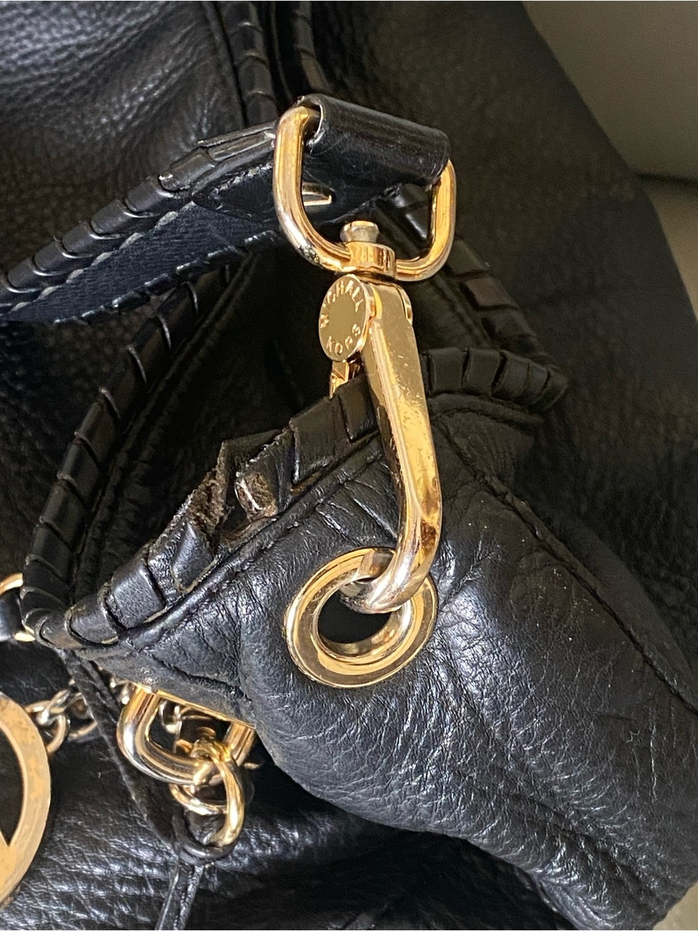 Michael Kors Black Pebbled Leather Hobo with Gold Hardware and Tassel Charm - Picture 7 of 12